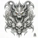 dragon and skulls tattoo design idea