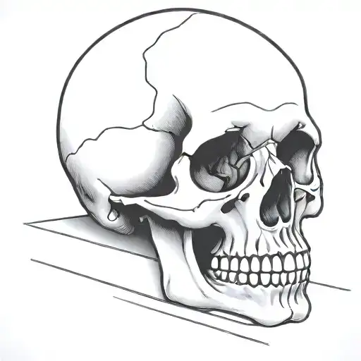 simple skull outlined resting on table tattoo design idea