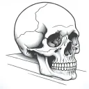 simple skull outlined resting on table tattoo design idea
