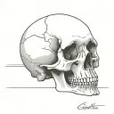 simple skull outlined resting on table tattoo design idea