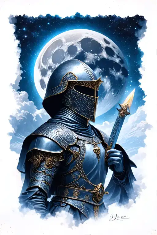 Space (realistic moon, galaxy/ see Milky Time passing knight/ sword head Leonard de Vincie statue, hive, shade tattoo design idea