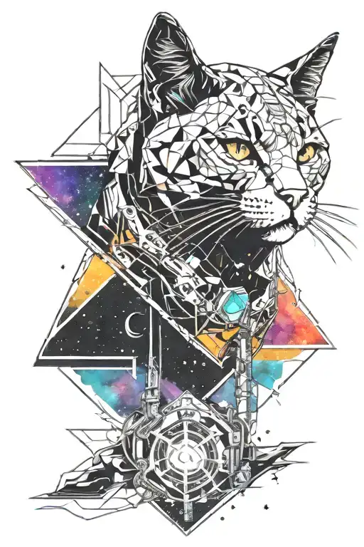 cat in space against the backdrop of a star nebula tattoo design idea