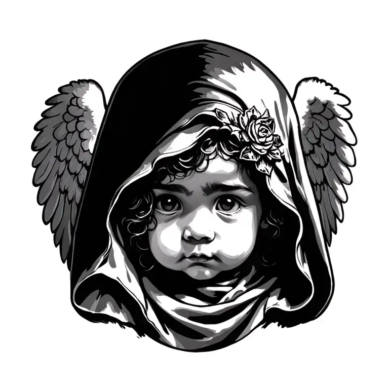 hood baby angel tattoo design idea