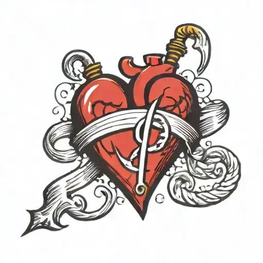 heart with letter a on it wrapped with a bloody whip tattoo design idea