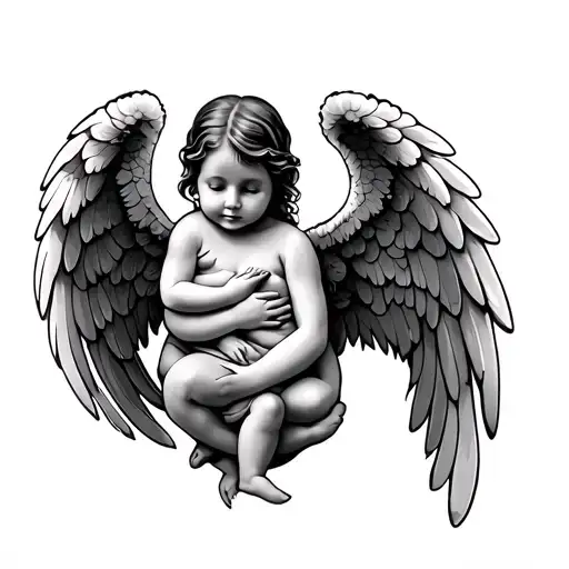 Mom Holding Baby angel wings for in loving memory  tattoo design idea