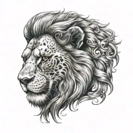 half face skull  head with half face lion head  tattoo design idea