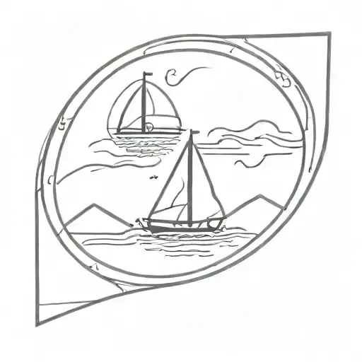 boat sailing in heart rate lines tattoo design idea