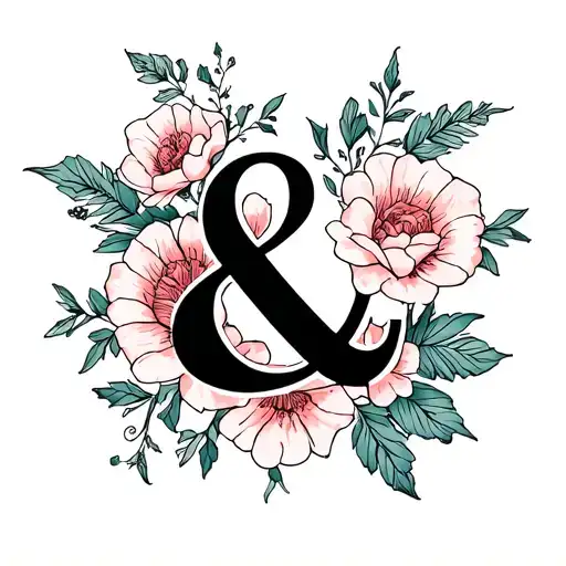 ampersand and flowers intertwined tattoo design idea