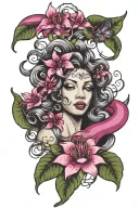 Medusa with fuchsias and lilies blooming along tattoo design idea