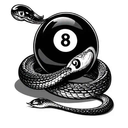 eight ball surround by snake  tattoo design idea