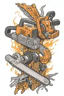 ax and chainsaw making a x tattoo design idea