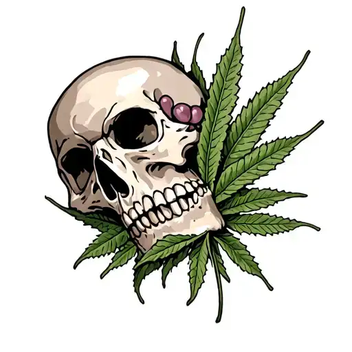 skull and weed leaf tattoo design idea