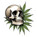 skull and weed leaf tattoo design idea