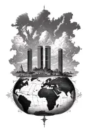 old world map and the twin towers in the center tattoo design idea