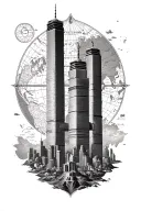 old world map and the twin towers in the center tattoo design idea