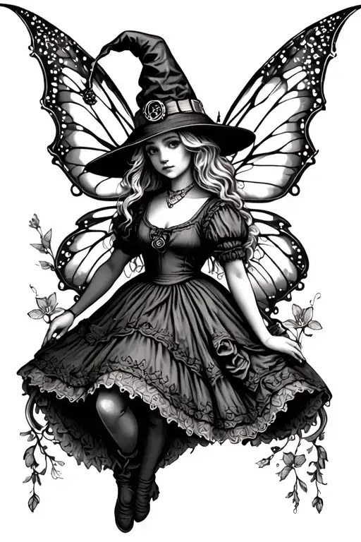 Alice in wonderland gothic fairy witch tattoo design idea