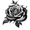 create a snake wrapped around a long rose tattoo design idea
