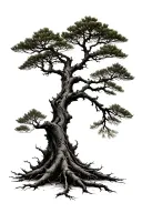 pine tree with roots tattoo design idea