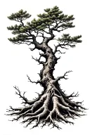 pine tree with roots tattoo design idea