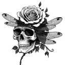 rose skull dragonfly tattoo design idea