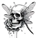 rose skull dragonfly tattoo design idea