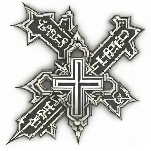 Jerusalem Cross of text "God the Father" "Christ the Brother" "Christ the Savior" "Christ the God" tattoo design idea