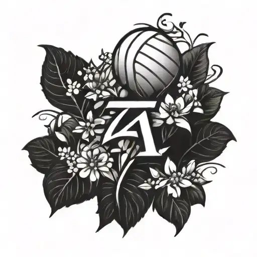 Number 7 volleyball in a garden scene tattoo design idea