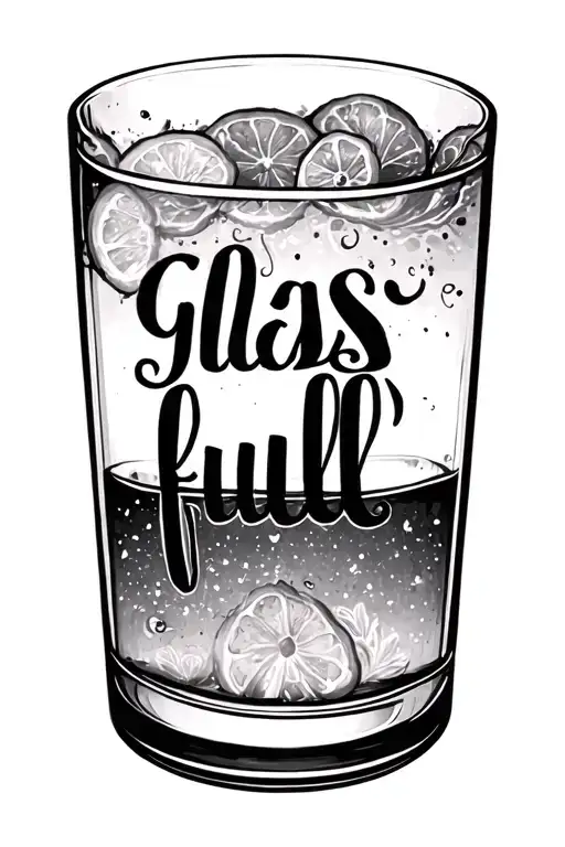 "Glass half full" "Glass half full" text tattoo design idea