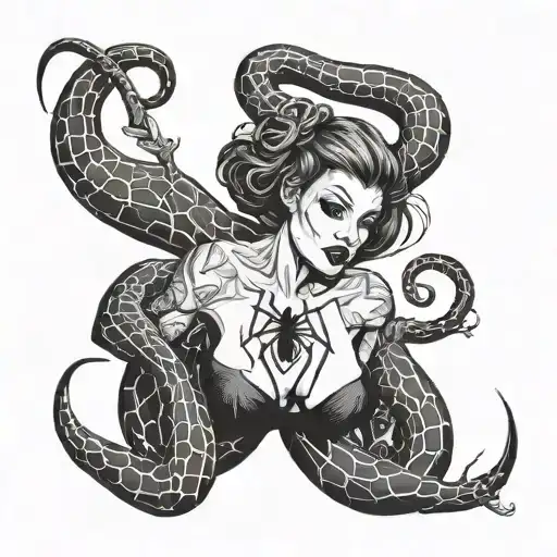 spider snake gothic pin up girl style illustration tattoo design idea