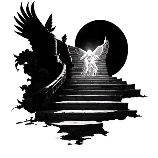 stair way to heaven leg sleeve tattoo design idea