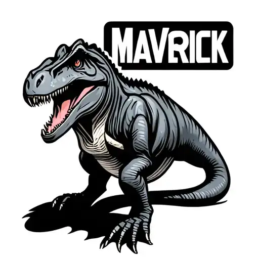 minimilist T rex tattoo with maverick name tattoo design idea