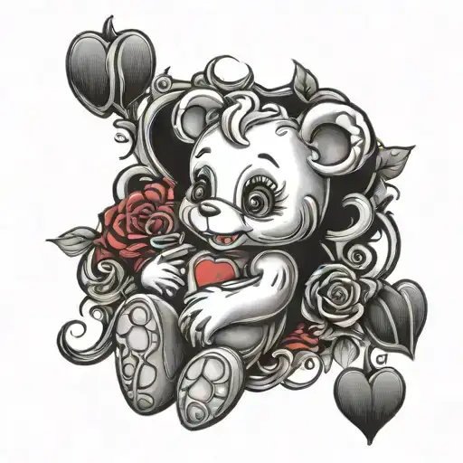 carebear, gothic, bleeding heart   tattoo design idea