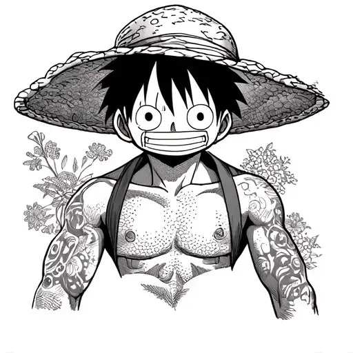 One piece anime luffy classic tattoo design idea
