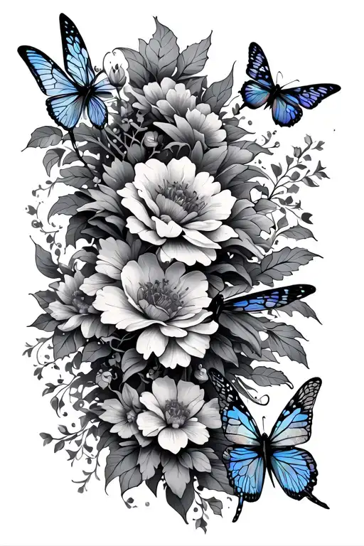 spine tattoo with flowers butterflies an dragonflies  tattoo design idea