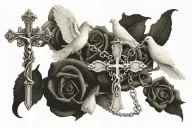 Christian cross Tatoo design combining with rosary and dove  tattoo design idea