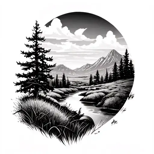 western, country style tattoo depicting a gorgeous landscape tattoo design idea