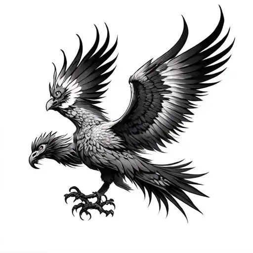 Top view of a chinese phoenix flying foward tattoo design idea
