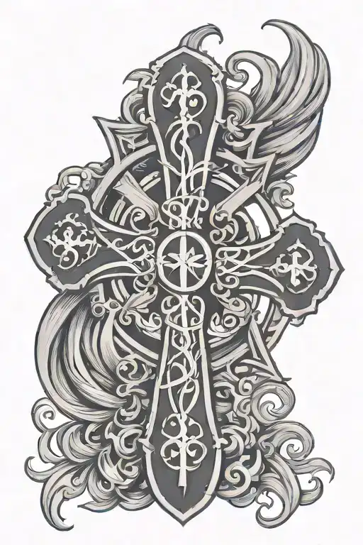 simple cross with chi rho alpha and omega  tattoo design idea