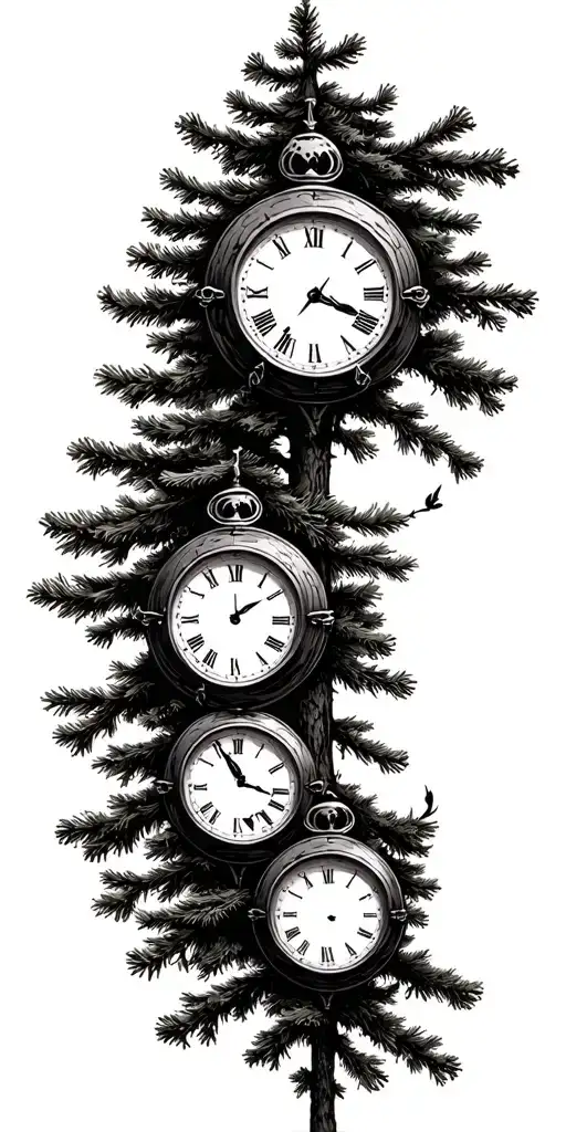 pine forest and golf and clock and father and mother and daughter and son and daughter tattoo design idea