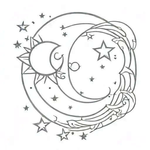 moon sun stars tattoo design idea