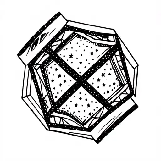 Bracelet tattoo design, hexagon shape with a minimalist galaxy pattern inside, dotted stars scattered within, central nu tattoo design idea