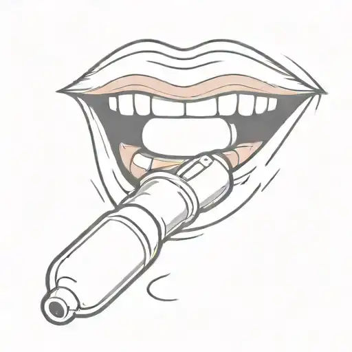 female mouth with pill on tongue tattoo design idea