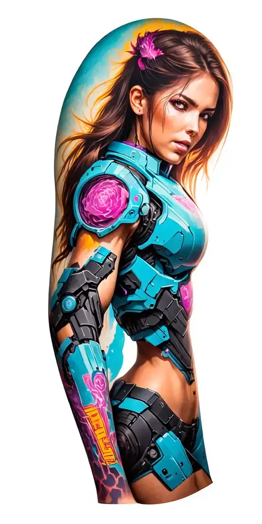 womens arm sleeve of dva overwatch 2 tattoo design idea
