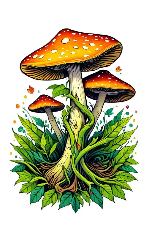 psychedelic mushrooms with ayahuasca vines tattoo design idea
