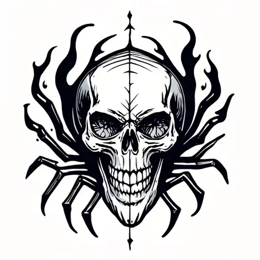 spider web skull flames tattoo design idea