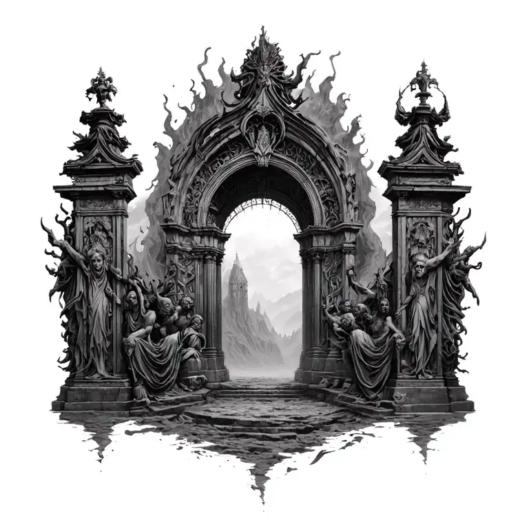 gates of hell from dauntes inferno in the style of gustave dore  tattoo design idea