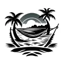 coconut sun hammock sand sea logo tattoo design idea