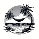coconut sun hammock sand sea logo tattoo design idea