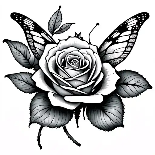 rose dragonfly butterfly tattoo design idea