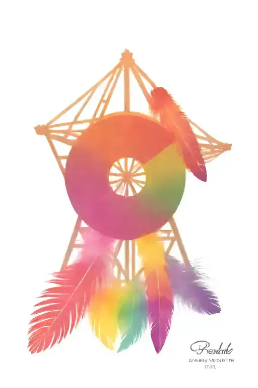 rainbow, wonder wheel, Polaroid with Japan pagoda, colored mexican flags, feather tattoo design idea